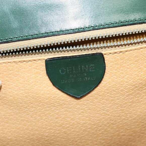 CELINE Shoulder Bag Leather Green Gold Auth - Picture 13 of 16